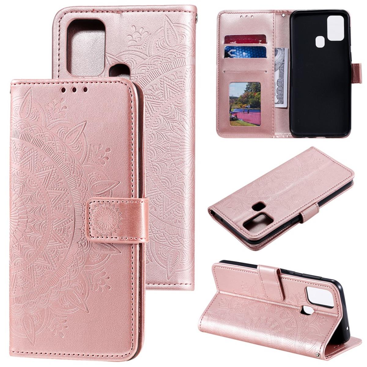 Samsung, Roségold COVERKINGZ A21s, Bookcover, mit Mandala Muster, Galaxy Klapphülle