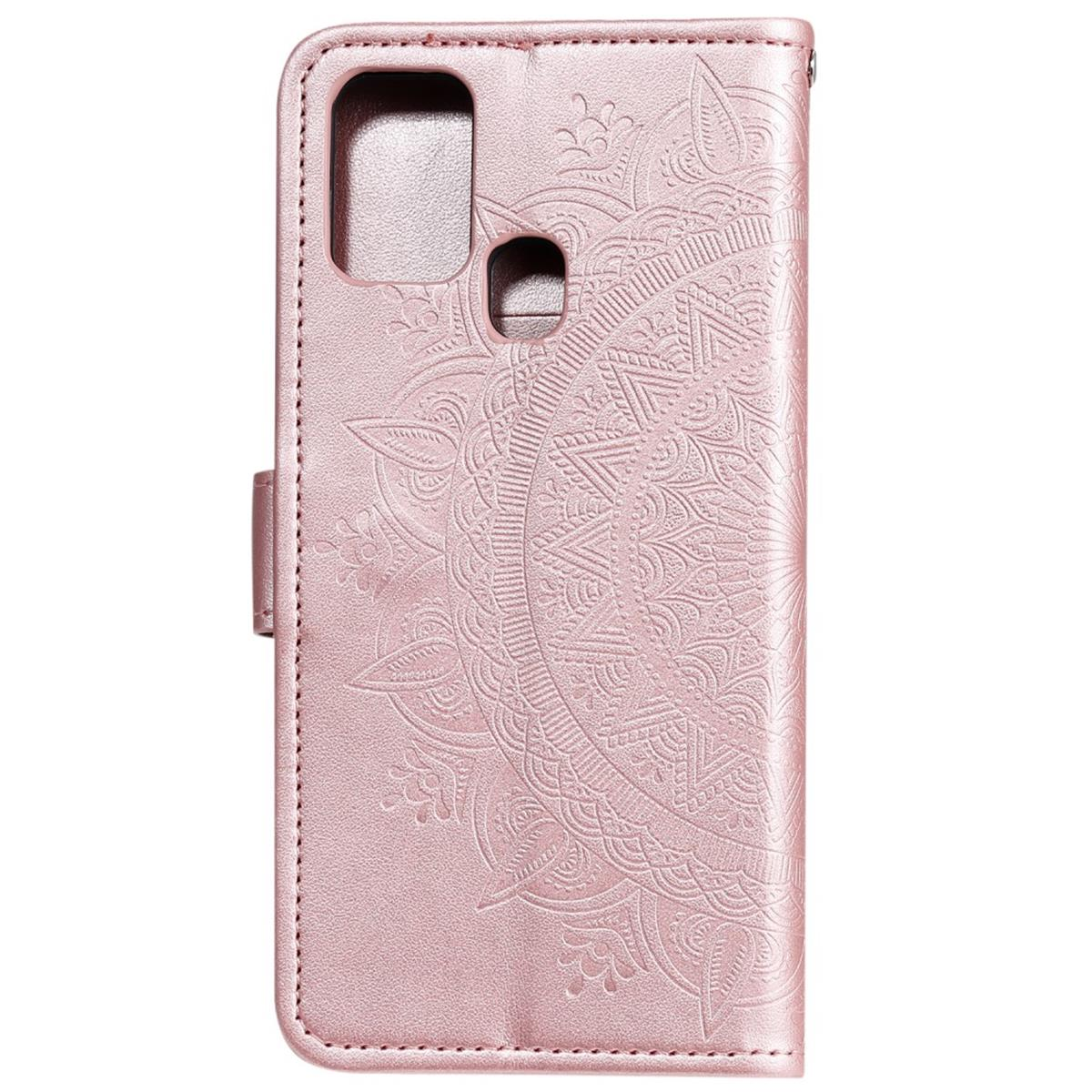 Samsung, Roségold COVERKINGZ A21s, Bookcover, mit Mandala Muster, Galaxy Klapphülle