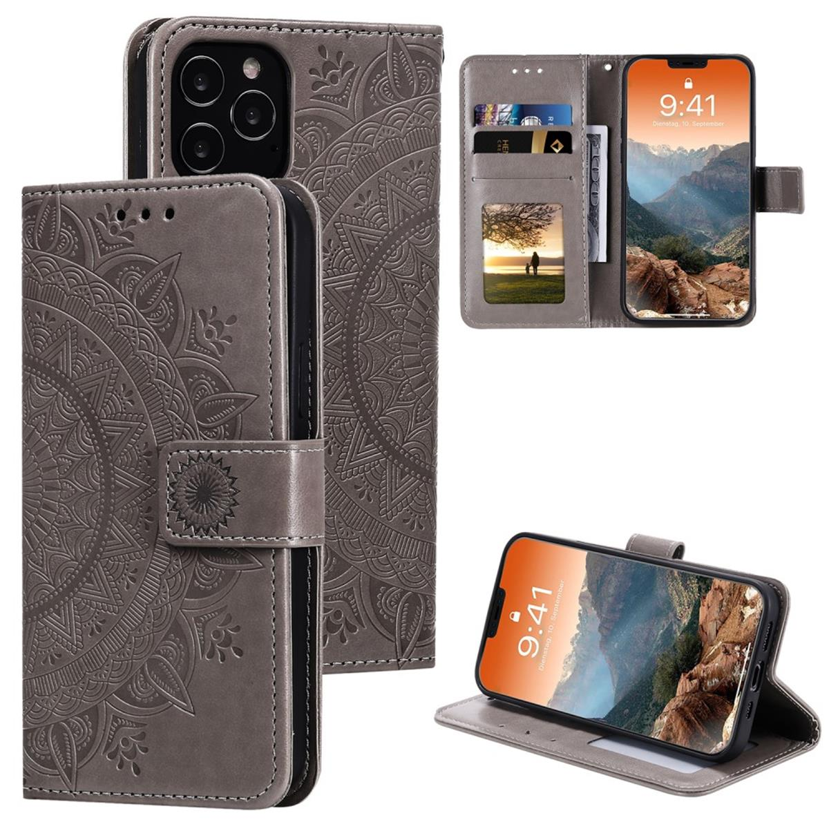 COVERKINGZ Klapphülle mit Mandala Muster, 12 iPhone Bookcover, Pro Grau Apple, Max