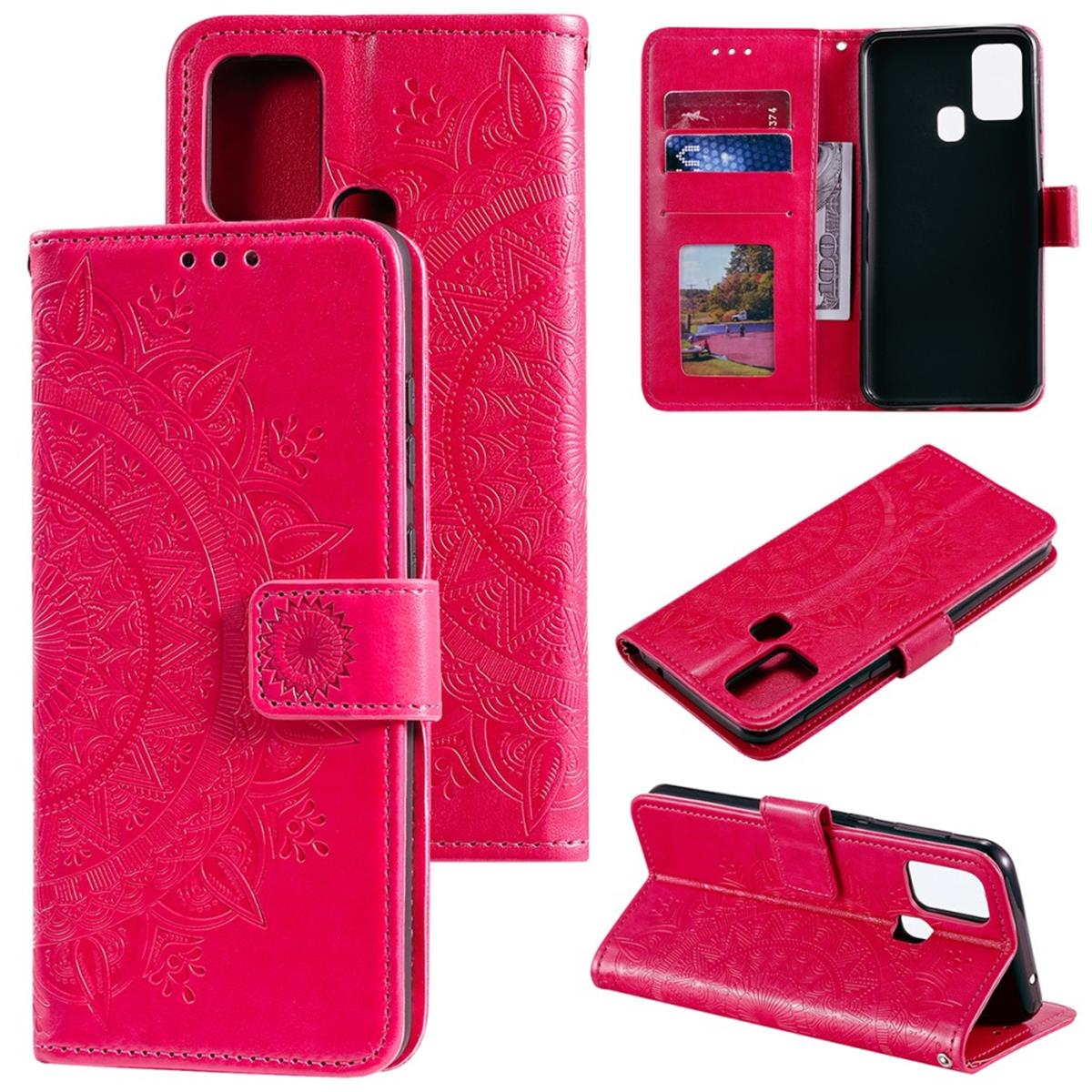 Pinke Handyhülle mit Mandala-Design. Zeigt offene und geschlossene Ansichten.
