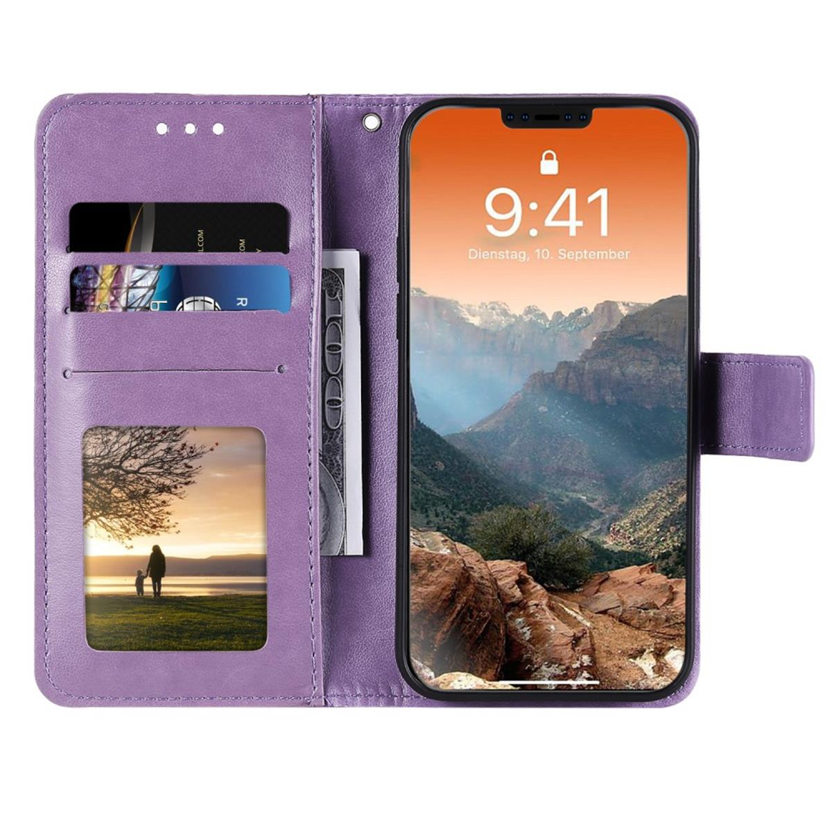 COVERKINGZ Klapphülle mit Max, 12 Pro Muster, Bookcover, iPhone Apple, Lila Mandala
