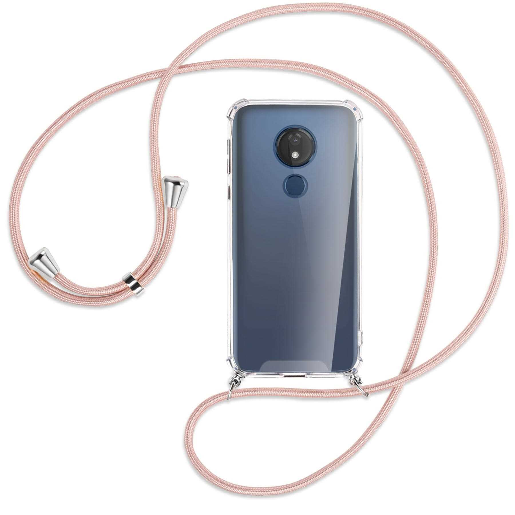 MTB MORE Motorola, Silber Umhänge-Hülle Kordel, mit Rosegold Moto ENERGY Backcover, / G7 Power