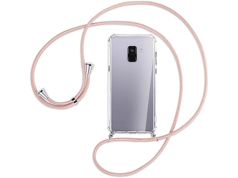 Samsung, A8 mit 2018, Silber MTB Kordel, Galaxy Plus / MORE Umhänge-Hülle Rosegold Backcover, ENERGY