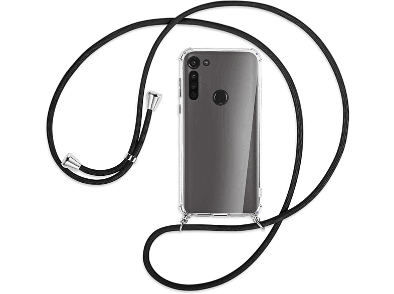 MTB MORE Motorola, Silber Schwarz Umhänge-Hülle Kordel, / Backcover, mit ENERGY Power, Moto G8