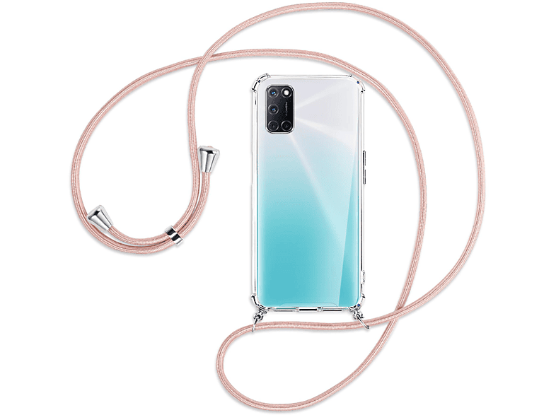A52, Silber / Backcover, MTB A72, mit MORE A92, Umhänge-Hülle Oppo, Kordel, ENERGY Rosegold
