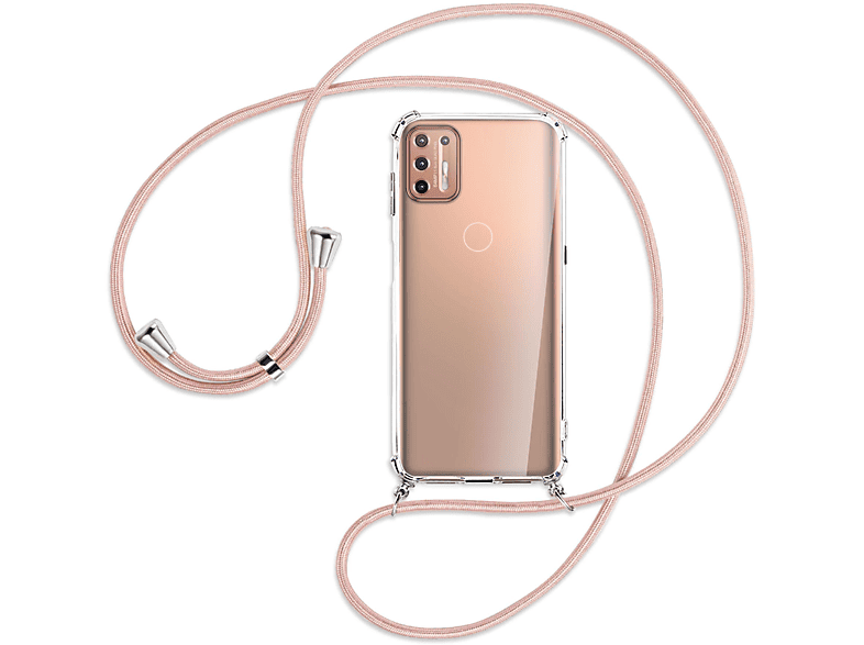 MTB MORE ENERGY Umhänge-Hülle mit Kordel, Backcover, Motorola, Moto G9 Plus, Rosegold / Silber