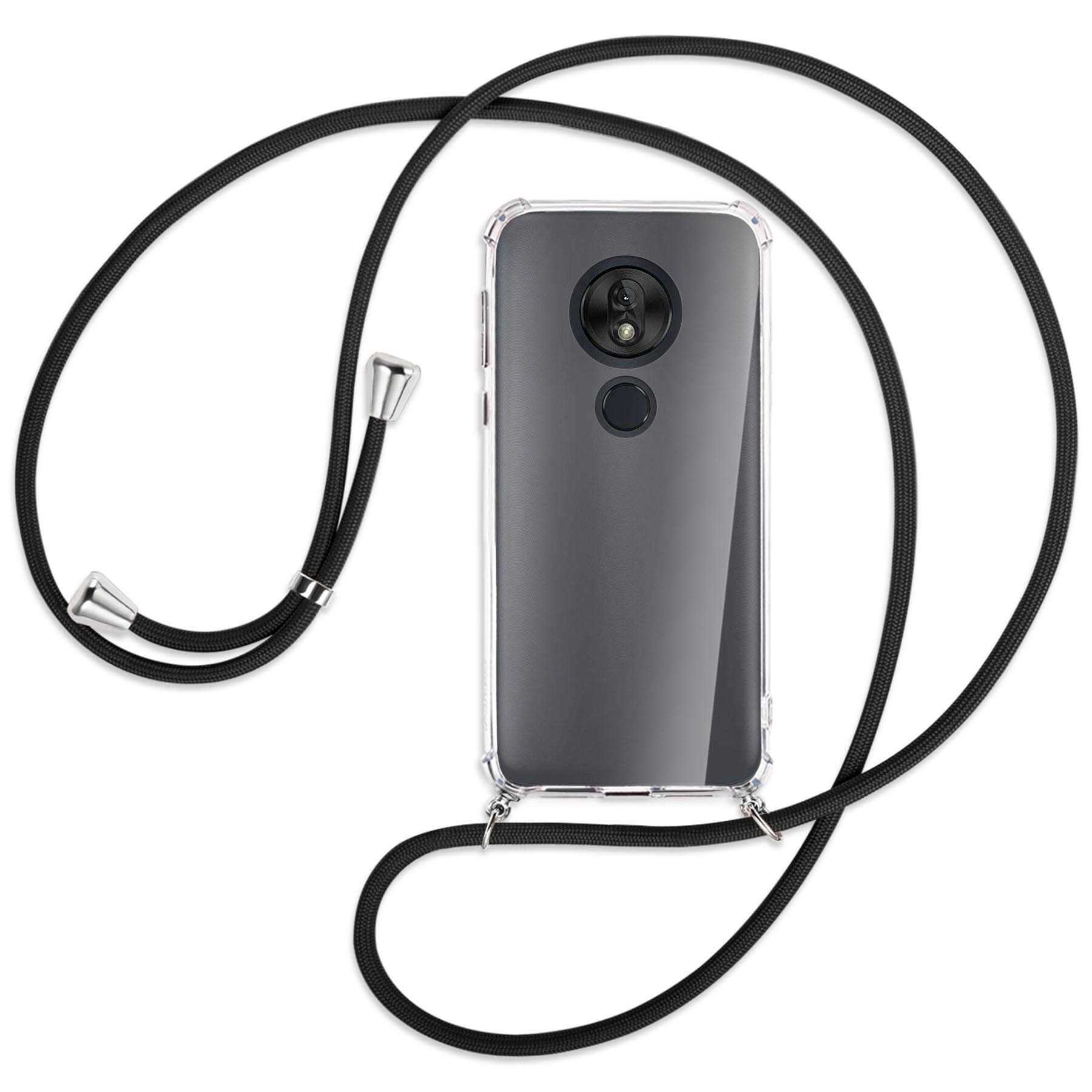 Motorola, Umhänge-Hülle MORE ENERGY MTB Backcover, / Kordel, mit Moto Schwarz Silber G7Play,