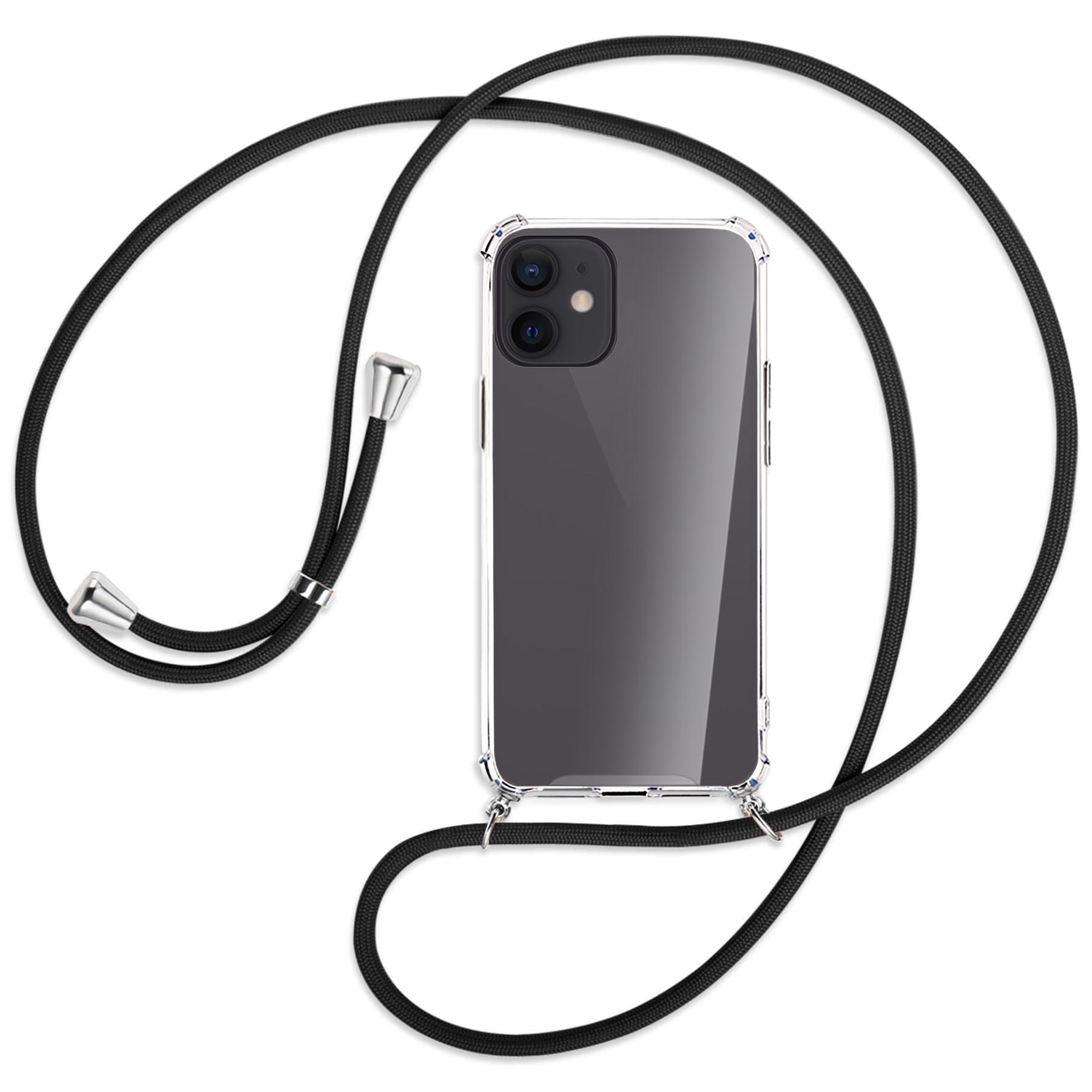 iPhone mini, Schwarz Apple, Silber Umhänge-Hülle ENERGY Kordel, MTB / mit 12 MORE Backcover,