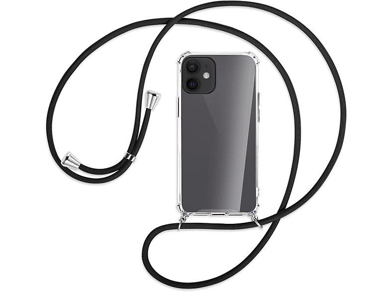 MTB MORE Backcover, ENERGY Umhänge-Hülle Kordel, Silber mit Apple, Schwarz 12 iPhone / mini