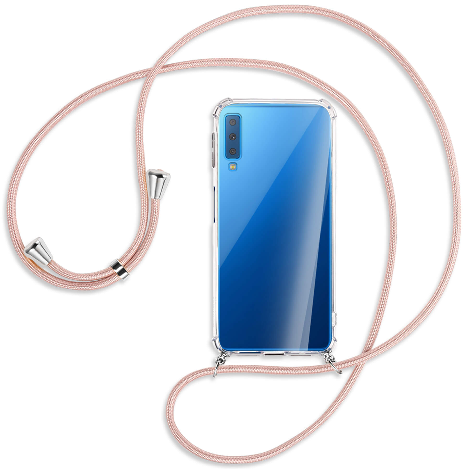 Kordel, 2018, Umhänge-Hülle Samsung, Backcover, MTB Rosegold / A7 ENERGY Silber mit Galaxy MORE
