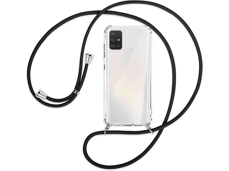 Samsung, A51, Schwarz Backcover, Galaxy Umhänge-Hülle ENERGY Silber mit MTB Kordel, MORE /