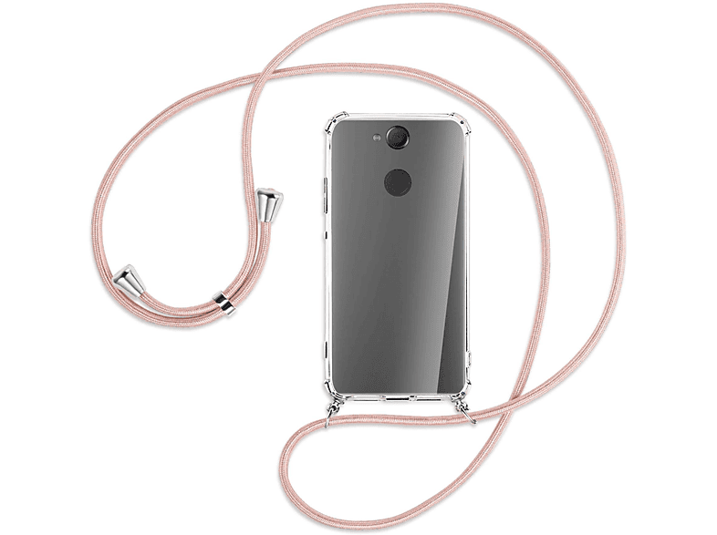 MTB Backcover, Xperia XA2, Silber / Kordel, ENERGY Sony, Umhänge-Hülle Sony Rosegold MORE mit