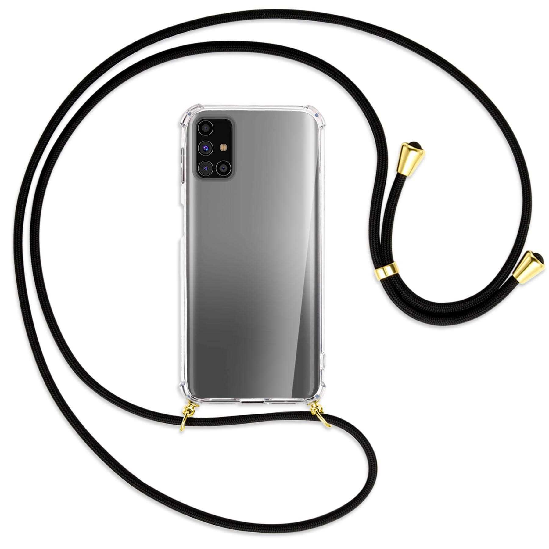 Samsung, M31s, Galaxy Backcover, Schwarz Umhänge-Hülle Kordel, ENERGY mit Gold / MORE MTB