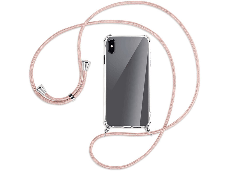 Backcover, MORE / Rosegold Max, Silber iPhone XS mit Apple, MTB Umhänge-Hülle Kordel, ENERGY