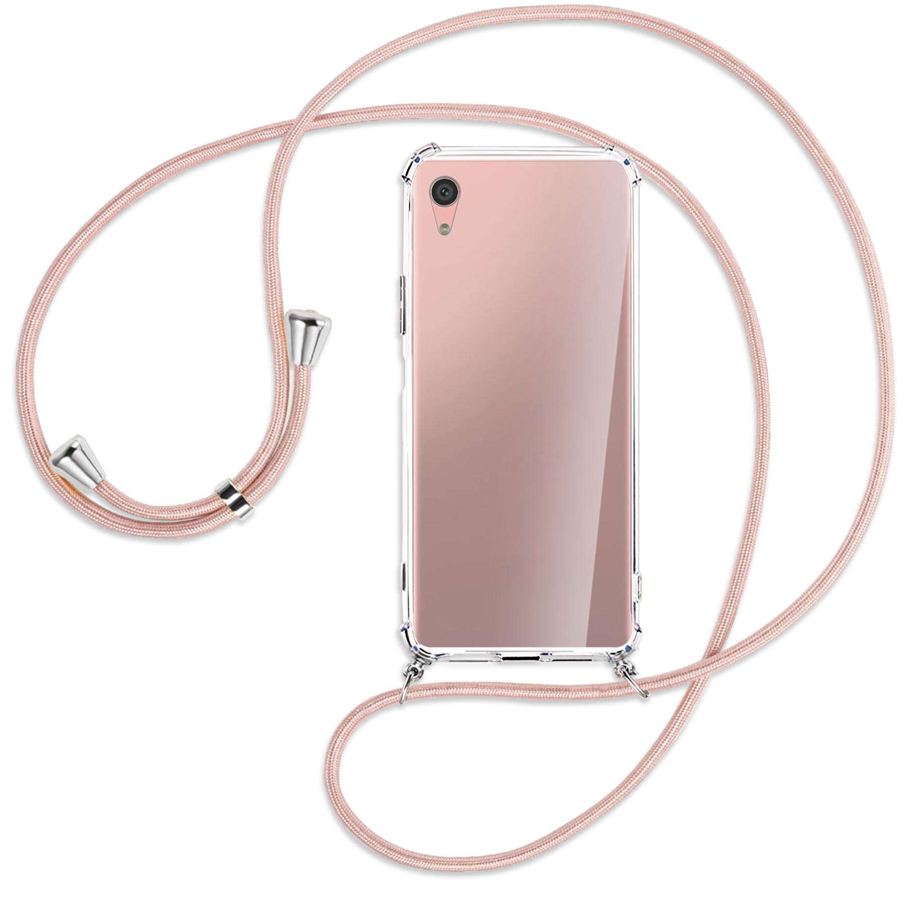 Sony, Rosegold MTB Kordel, Umhänge-Hülle Silber Plus, Backcover, / mit ENERGY MORE XA1 Xperia