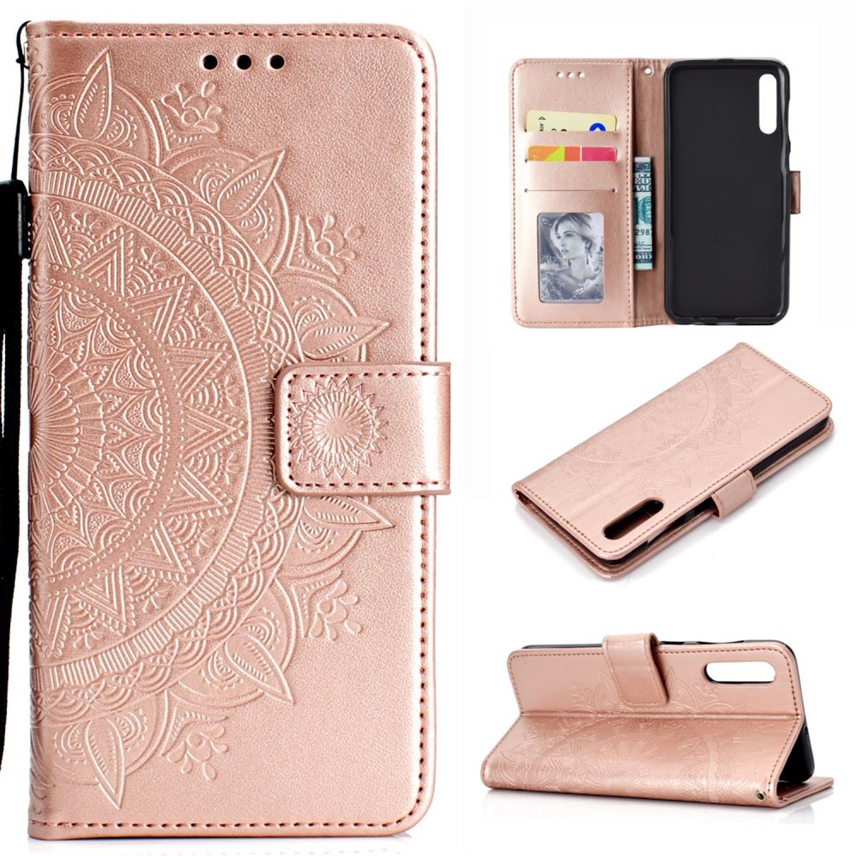 Galaxy Klapphülle COVERKINGZ mit Samsung, Mandala Bookcover, Roségold A70, Muster,
