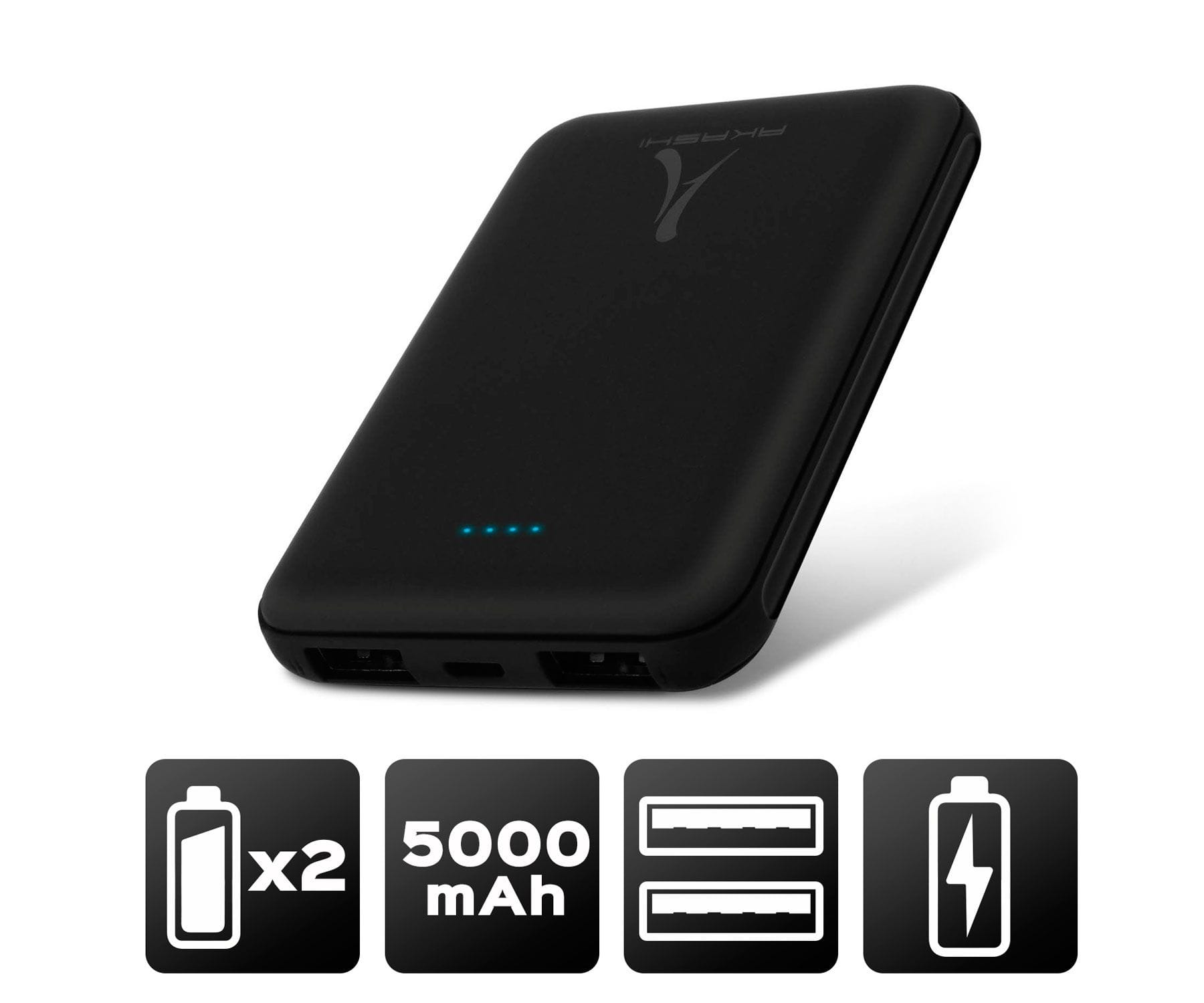 Powerbank Akshi 5000 mah carga 2.1a 2xusb negro akashi 1 5.000mah