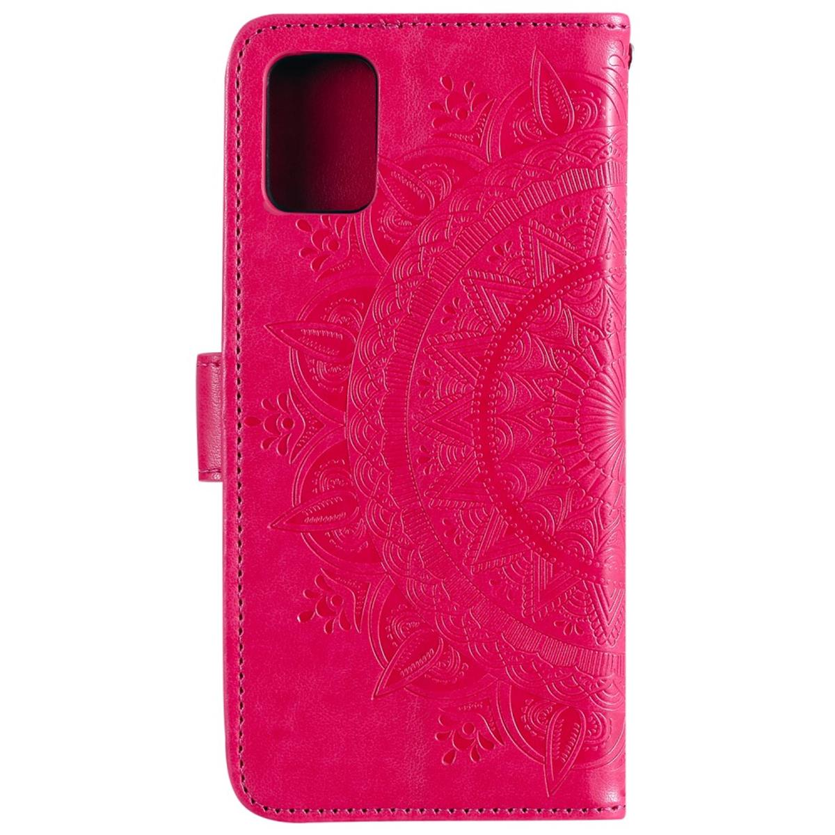Rosa Handyhülle mit floralem Design, angezeigt und geschlossen.