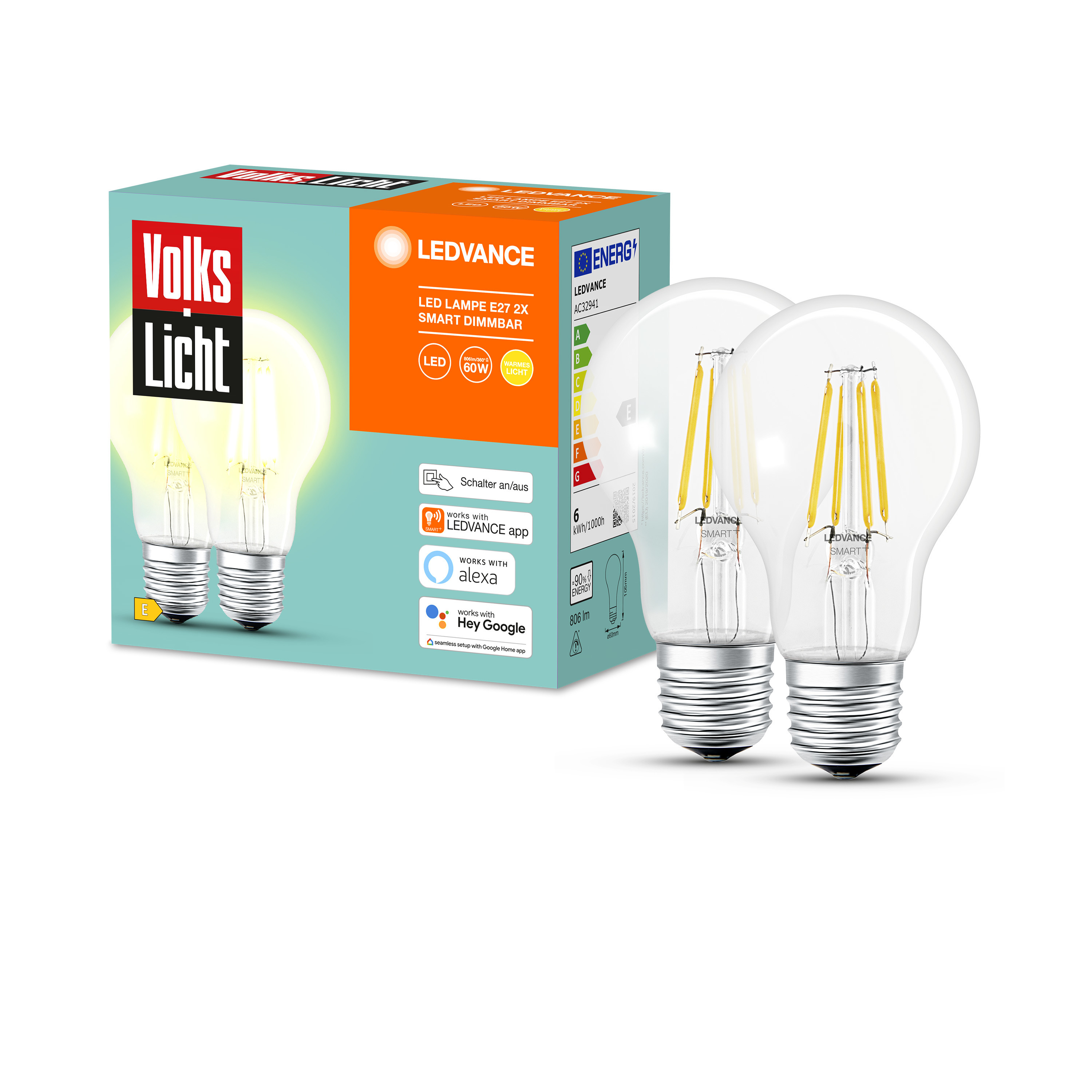 LEDVANCE VOLKSLICHT SMART+ Filament Classic Dimmable 806 LED Lumen Warmweiß Lampe