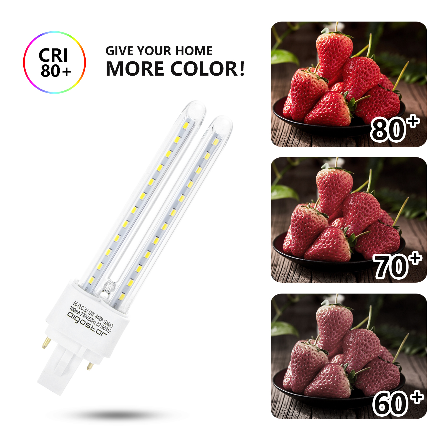 Luz LED con fresas y texto sobre el color.