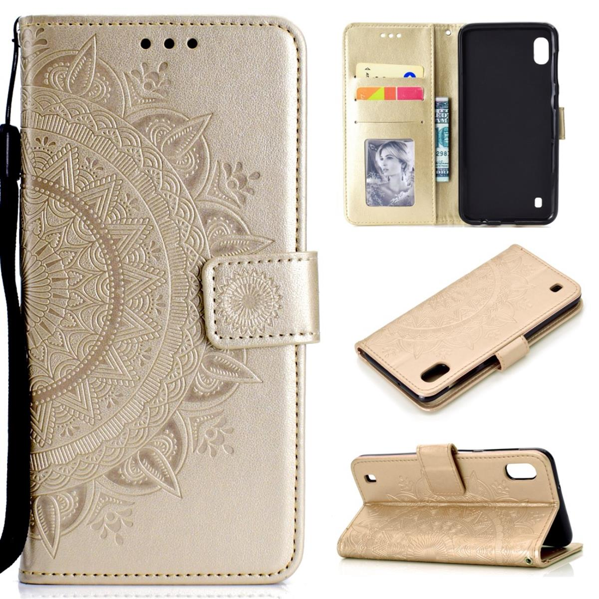 COVERKINGZ Klapphülle mit Samsung, Mandala Bookcover, Galaxy Muster, Gold A10
