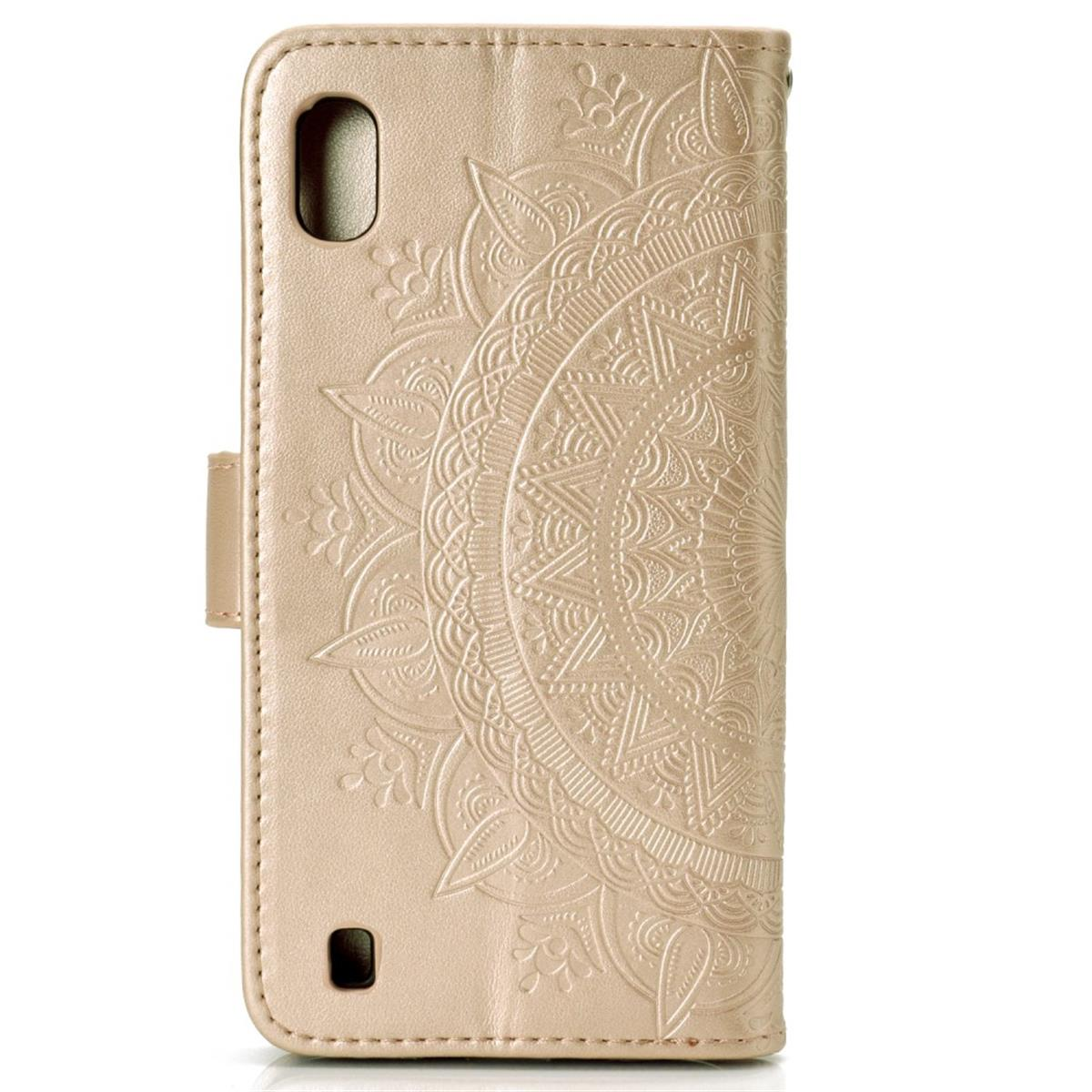 Gold Bookcover, COVERKINGZ Mandala A10, Samsung, Klapphülle mit Galaxy Muster,