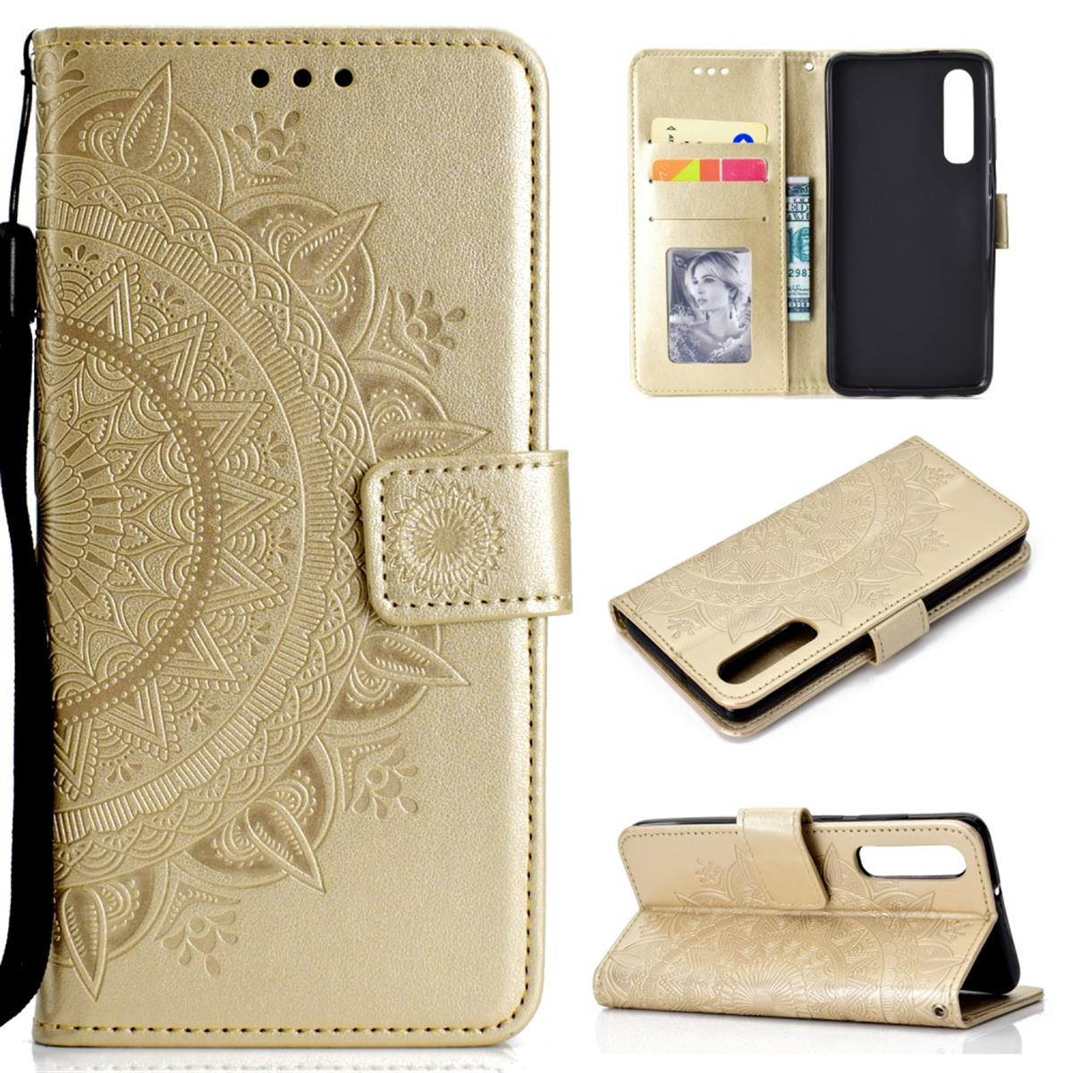 COVERKINGZ Klapphülle mit Huawei, P30, Gold Bookcover, Mandala Muster