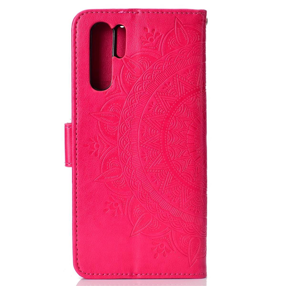 COVERKINGZ Klapphülle P30 mit Bookcover, Pro, Pink Huawei, Mandala Muster