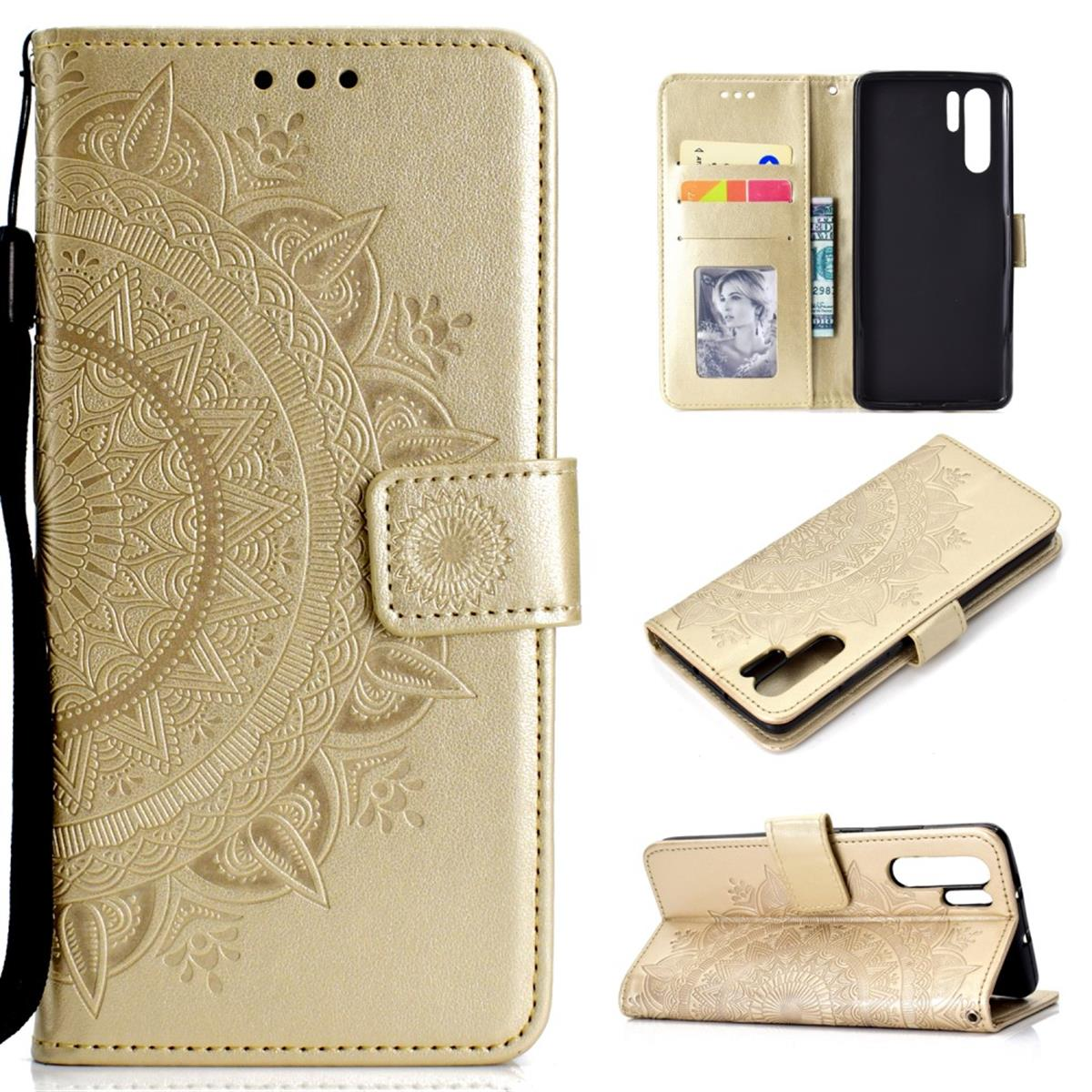 COVERKINGZ Klapphülle mit Huawei, Mandala Bookcover, Pro, P30 Muster, Gold