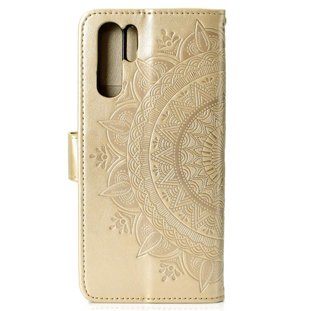 COVERKINGZ Klapphülle mit Huawei, Mandala Bookcover, Pro, P30 Muster, Gold