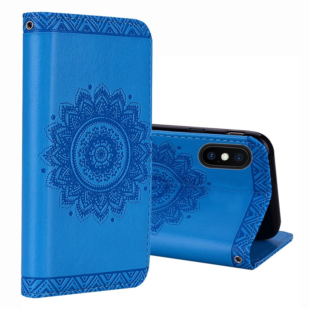 Mandala iPhone Bookcover, Max, Apple, Blau mit COVERKINGZ Muster, Xs Klapphülle