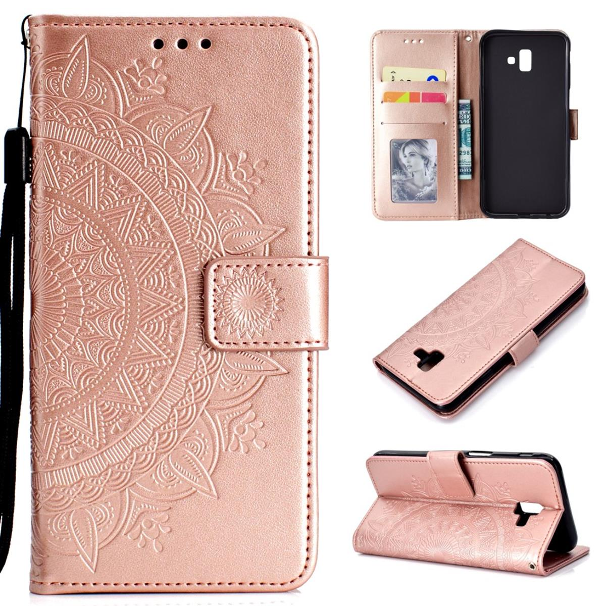 J6 Samsung, mit Klapphülle Mandala Galaxy Roségold COVERKINGZ Plus, Bookcover, Muster,