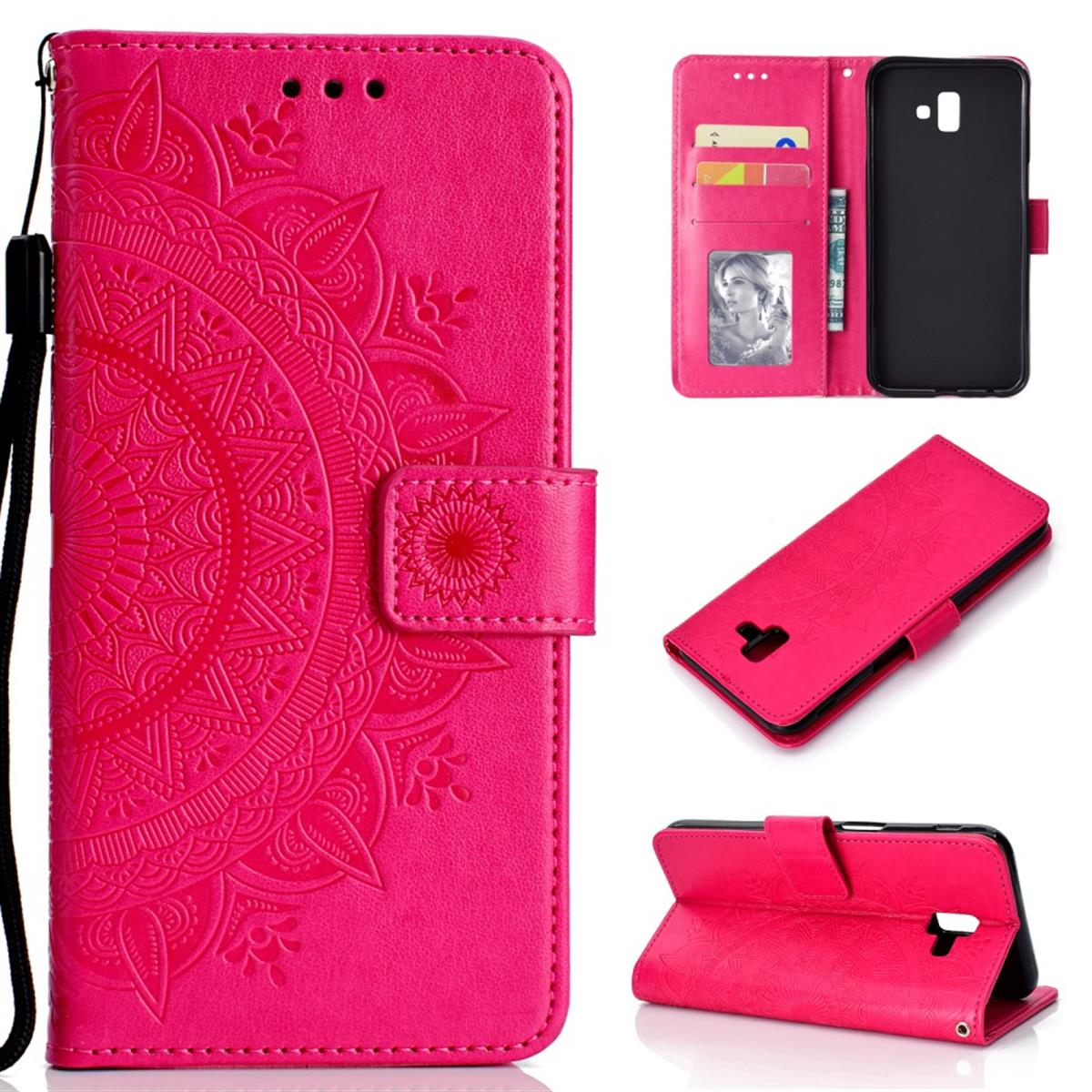 Samsung, Bookcover, COVERKINGZ Muster, Galaxy Plus, mit J6 Klapphülle Mandala Pink