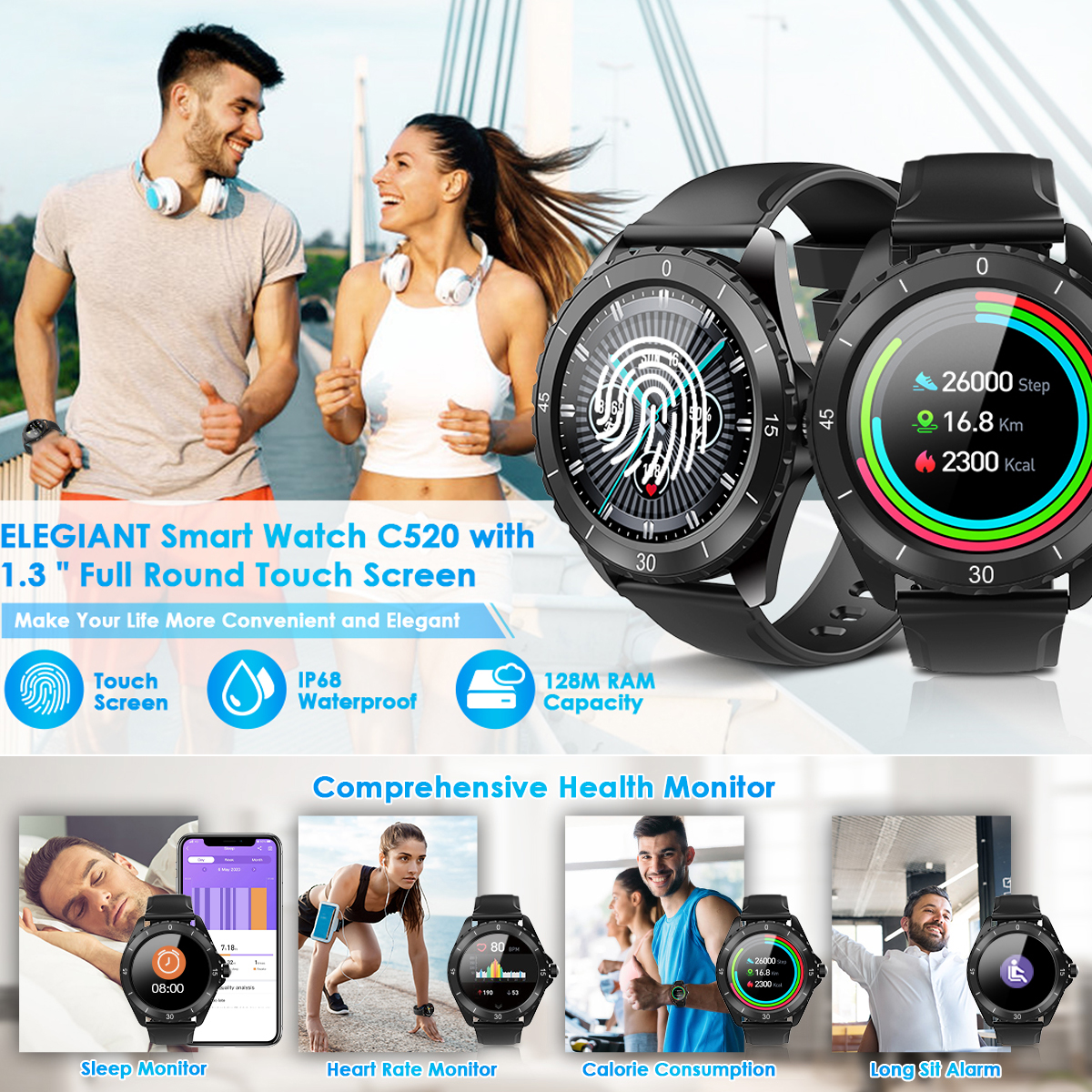 schwarz C520 Smartwatch ELEGIANT TPU,