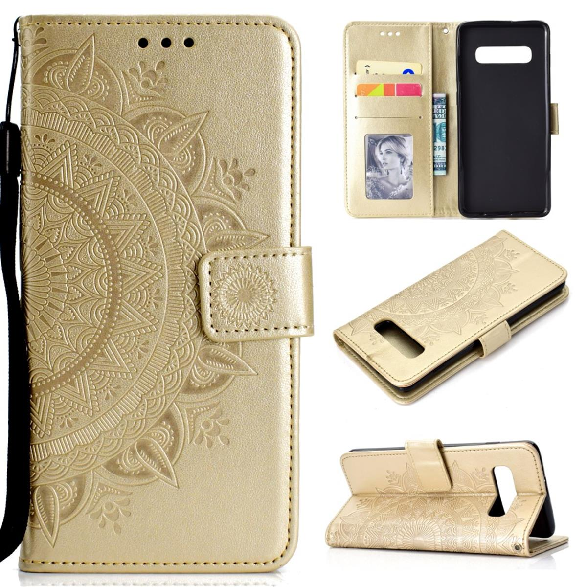 Mandala Galaxy S10, Gold mit COVERKINGZ Muster, Bookcover, Samsung, Klapphülle