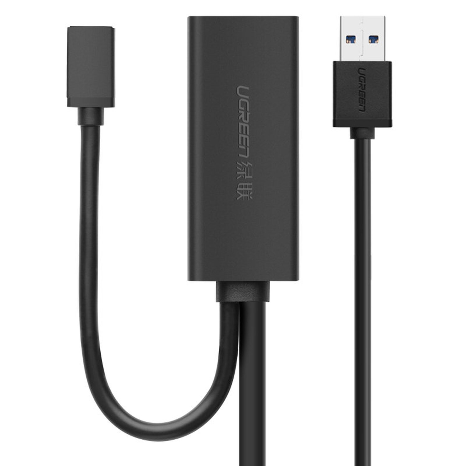 Schwarzes UGREEN Adapterkabel mit USB und einem kleinen Stecker.