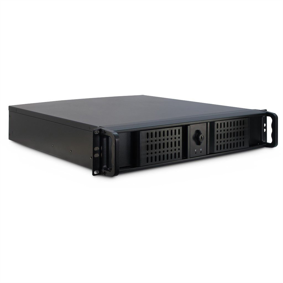 Case per server di computer nero. Sfondo bianco.