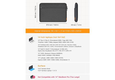 Funda portátil - Funda Portatil 14'' Chromebook Notebook Ultrabook 14 ECC,  15 Surface Laptop 3 Maletín para Portátil INATECK, gris