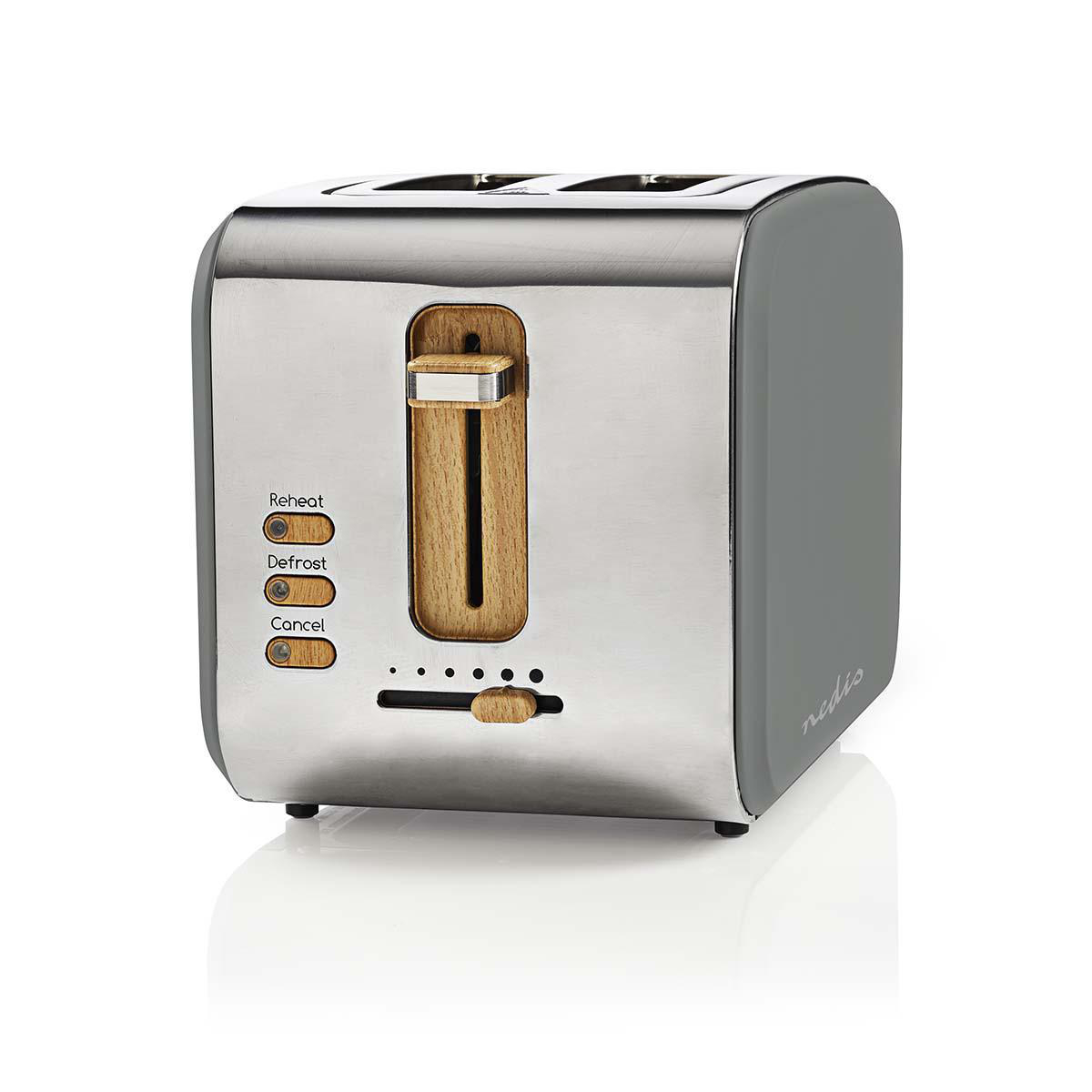 NEDIS KABT510EGY Toaster (900 Watt, Grau Schlitze: 2)