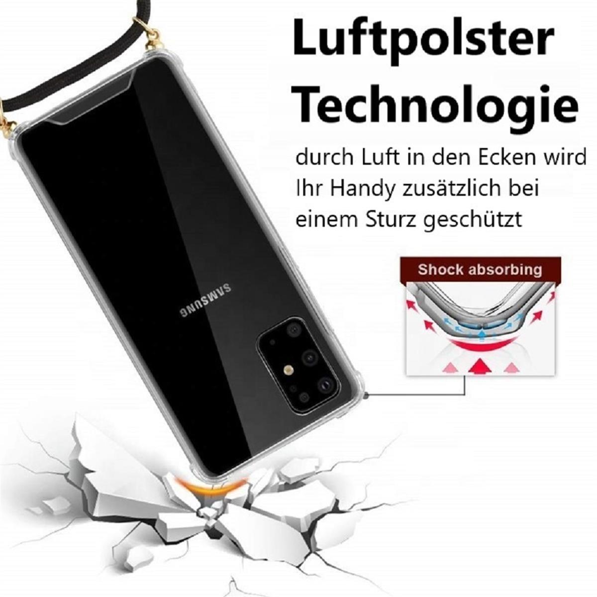 Kordel, 5G, COVERKINGZ Galaxy Transparent Samsung, A72 Backcover, Silikon mit Handykette verstellbarer