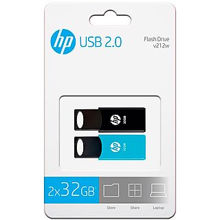 Pendrive (Pack 2ud.)  - HP HPFD212-32-TWIN NEGRO AZUL PACK 2 UNIDADES MEMORIA FLASH USB 2.0 PENDRIVE 32GB HP, Negro