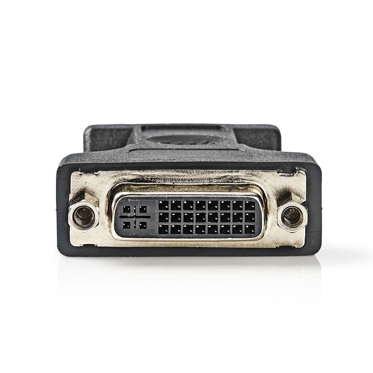 Un connettore DVI nero con pin, su sfondo bianco.