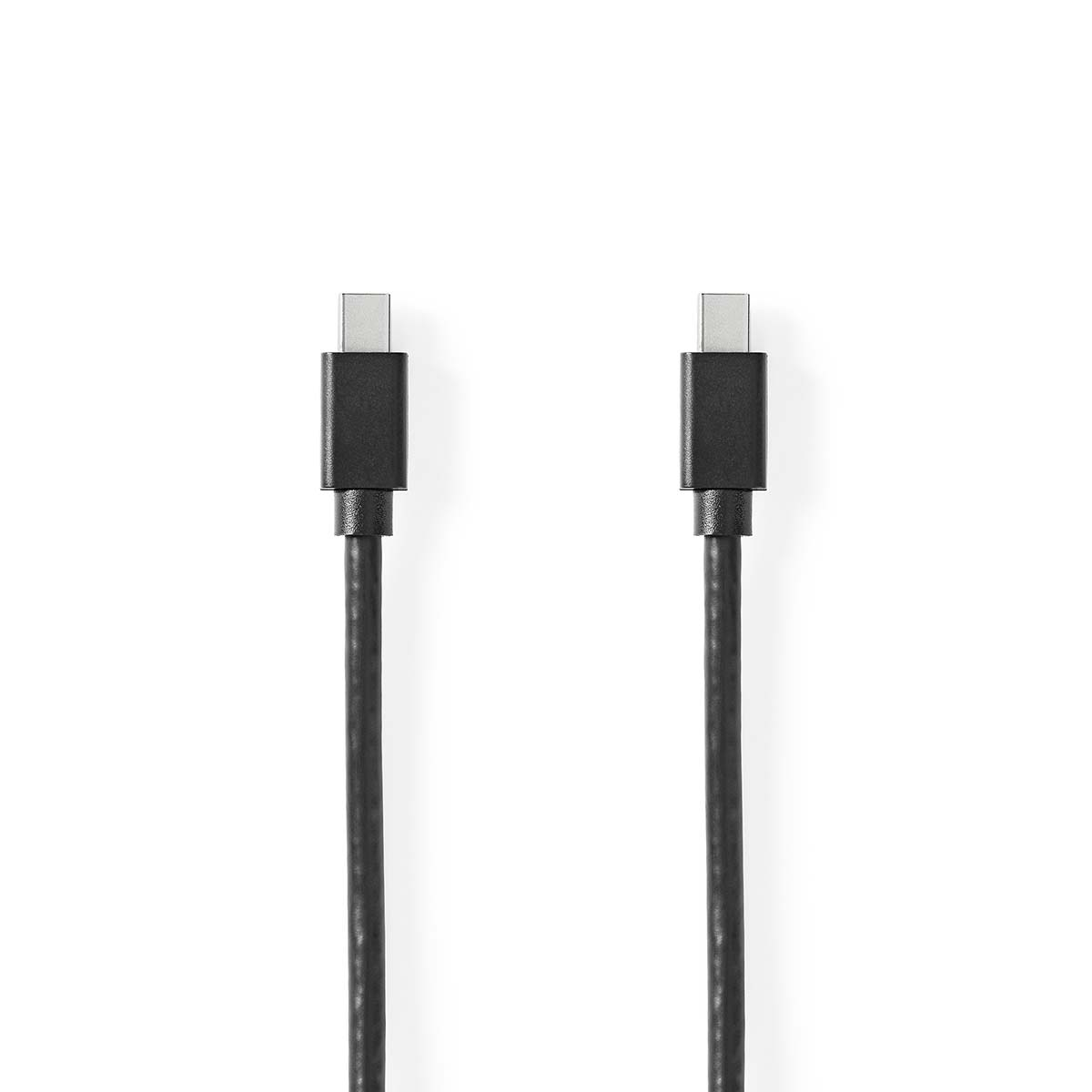 Twee zwarte USB-C-kabels met connectoren op een witte achtergrond. Ze liggen naast elkaar.