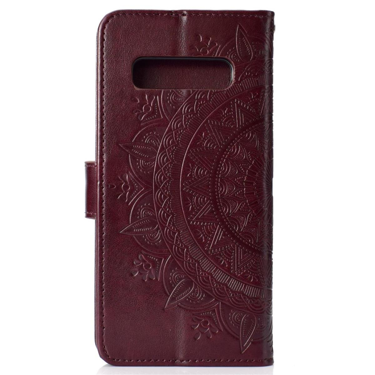 Klapphülle Braun Bookcover, Muster, mit Mandala Galaxy COVERKINGZ Samsung, S10,