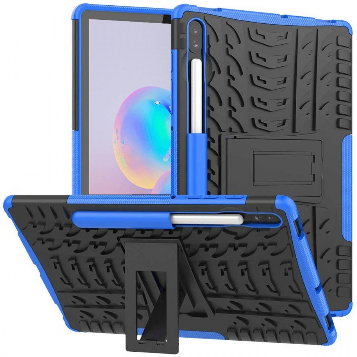 CASEONLINE Stoßfest 2i1 - Blau Urethan, für Samsung Multicolor Tablethülle Thermoplastisches Backcover