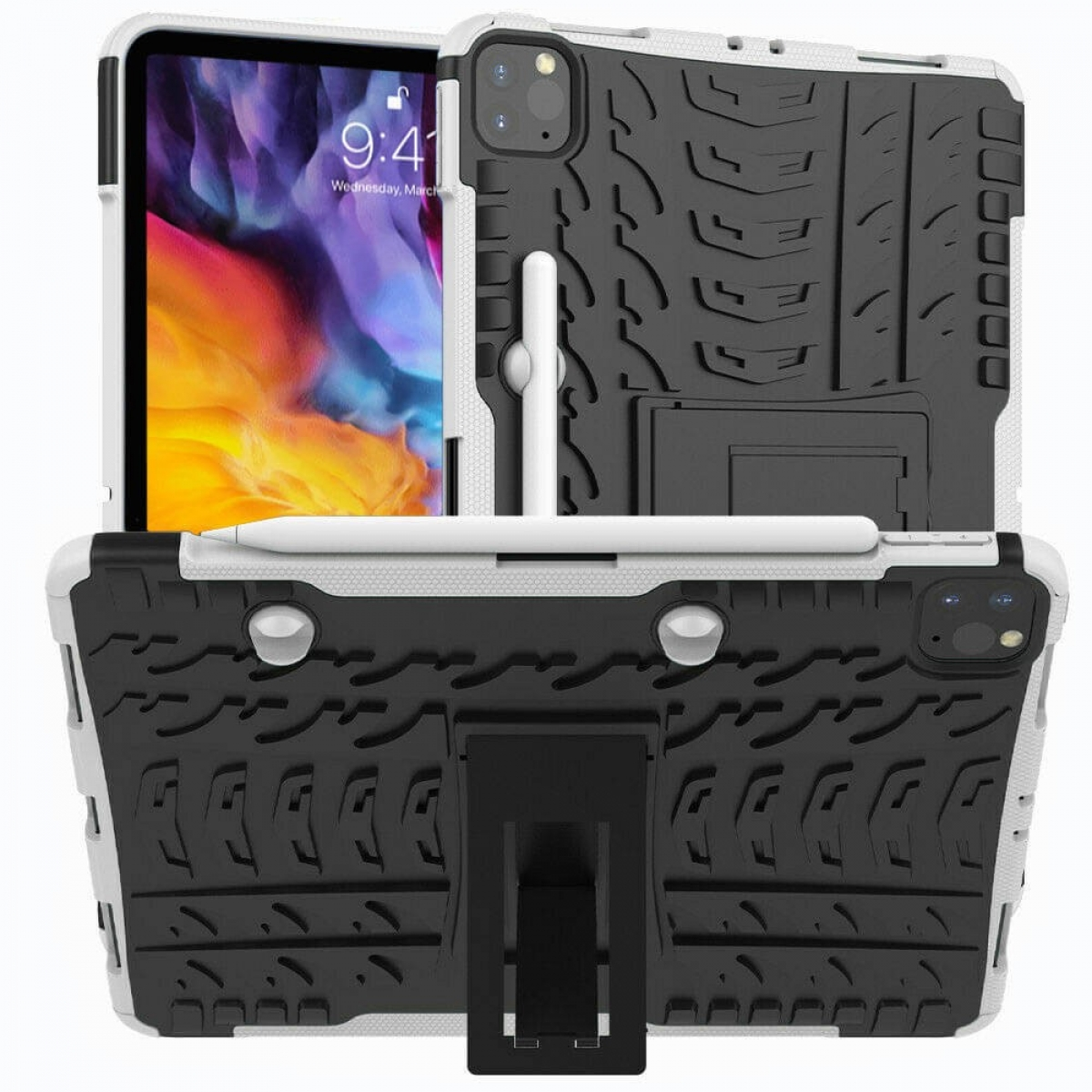 CASEONLINE Stoßfest Thermoplastisches Weiß 2i1 Apple Tablethülle Backcover für Urethan