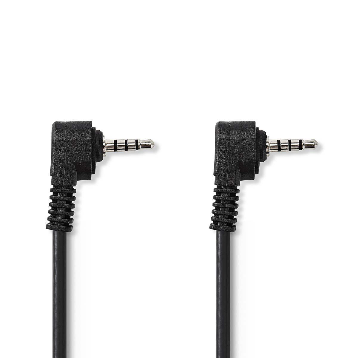 Zwei schwarze 3,5-mm-Audio-Klinkenstecker mit schwarzen Kabeln, auf weißem Hintergrund platziert.