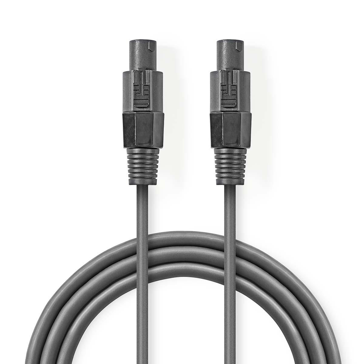 Twee grijze elektrische kabels met zwarte connectoren op witte achtergrond.