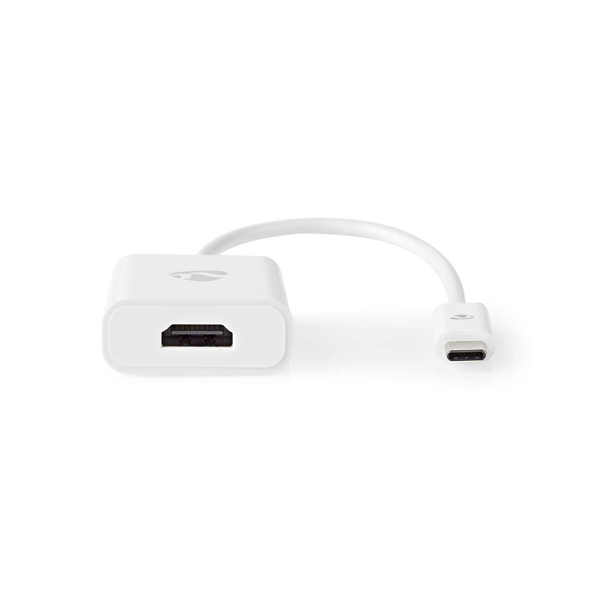 Ein weißer HDMI-zu-USB-C-Adapter.
