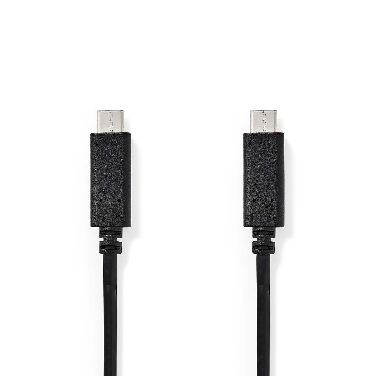 Zwei schwarze USB-C-Kabel auf weißem Hintergrund. Stecker sichtbar.